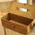 Miniatyrbillede 11 af 11: Flettet Rattan Rektangulær Vævsæske Dækning Papirhåndklæde Serviet Opbevaringsholder til Yellow