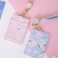 Miniatyrbilde 11 av 11: Cute FlowersPU Leather Bus ID Kredittkortholder for etui Bærbart merke uttrekkbar nakkestropp. Pink