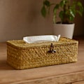Miniatyrbillede 8 af 11: Flettet Rattan Rektangulær Vævsæske Dækning Papirhåndklæde Serviet Opbevaringsholder til Yellow