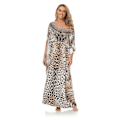 Miniatyrbilde 1 av 10: Kvinners Lang Badedrakt Badetøy Cover Up Maxi Strandkjole Boho Sommerkjole Rund Halslinje Off-Shoulder Kaftan Bikini Coverup Beige leopard print