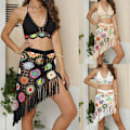 Miniatyrbilde 5 av 11: Womens Sexy Spring og Summer Mixed Colour Crochet Bikinis Tassel Swimwear Set White