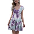 Miniatyrbilde 1 av 8: Lilla Tie Dye Gradient Kjole - Elegant Casual Kort Erme for Kvinner