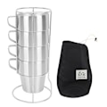 Miniatyrbillede 1 af 8: Stablebare kaffekopper i rustfrit stål med stativ - Isoleret dobbelt lag - Sæt med 300 ml krus til juice og iskaffe