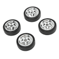 Miniatyrbillede 5 af 8: RC bildæksæt til AE86 - 4 stk plastnav gummidæk, 3,3 cm diameter, 1,2 cm bredde, sølv
