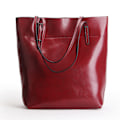 Pikkukuva 1 / 6: Viininpunainen Vahattu Nahkainen Suuri Käsilaukku Tyylissä ja Monipuolisuudessa 30x15x36cm Vertical wine red About 30*15*36cm