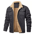Herr tjock termisk vinterfleece fodrad krage cargo jacka grå grey grey XL