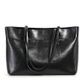 Miniatyrbillede 1 af 6: Stilful Sort Vokset Læder Tote Bag 38x28x13cm Perfekt til Daglig Brug black About 38*28*13cm