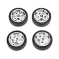 Miniatyrbillede 7 af 8: RC bildæksæt til AE86 - 4 stk plastnav gummidæk, 3,3 cm diameter, 1,2 cm bredde, sølv