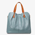 Miniatyrbillede 3 af 4: Rummelig Blå Læder Tote Taske Ægte Kødkvægslæder Kvinders Crossbody Taske Flax blue About 33*15*25cm