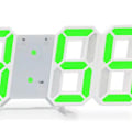 Miniatyrbild 3 av 5: 3D LED Väggklocka Minimalistisk Väggmonterad Väckarklocka för Hem Vardagsrum Kontor Vit Font Grön Bokstav
