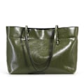 Pikkukuva 1 / 5: Tummanvihreä Vahattu Nahkainen Olkalaukku 38x28x13 cm Dark green About 38*28*13cm
