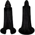 Miniatyrbillede 4 af 5: Halloween kostumer, festtøj, børne- og voksenkappe, sort guld fløjl kappe, vampyr dødskappe M Sort