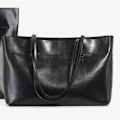 Miniatyrbillede 3 af 6: Stilful Sort Vokset Læder Tote Bag 38x28x13cm Perfekt til Daglig Brug black About 38*28*13cm