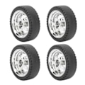 Miniatyrbillede 3 af 8: RC bildæksæt til AE86 - 4 stk plastnav gummidæk, 3,3 cm diameter, 1,2 cm bredde, sølv