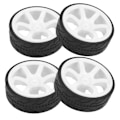 Miniatyrbillede 8 af 8: 1/10 Racing RC Bil Hjul Plast Hjulnav med Rillet Gummi RC Bil Reservedelstilbehør Hvid
