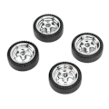 Miniatyrbillede 6 af 8: RC bildæksæt til AE86 - 4 stk plastnav gummidæk, 3,3 cm diameter, 1,2 cm bredde, sølv