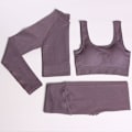 Miniatyrbild 10 av 11: Yoga Set Dam Gym Kläder Kvinnlig Hög Midja Yoga Byxor Träningsdräkt Dam Fitness Kläder 3 Pcs Set Khaki M