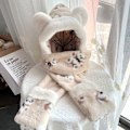 Pikkukuva 6 / 8: Talvinen Korealaistyylinen Söpö Karhuhattu Kolmiosainen Setti Paksu Tuulenpitävä Lämmin Huivi Kolmiosainen Setti Yksiosainen Hattu Bear coffee color three-piece set