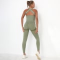 Miniatyrbilde 1 av 11: Europeisk og amerikansk sømløs sexy ferskenrumpe yoga-body Quick-Drying Fitness Sports Ryggformende yogaklær i ett stykke 6205 jumpsuit-Army Green L