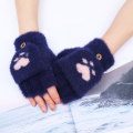 Miniatyrbilde 1 av 11: Kawaii Kattehansker for kvinner, mote jenter katteklør pote plysj votter varme myke plysj korte fingerløse halvfinger vinterhansker Blue2 One Size