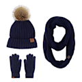 Miniatyrbild 1 av 8: Stickad Mössa Halsduk Handskar Tredelat Set Utomhus Håll Varmt Halsduksset Navy blue three-piece set