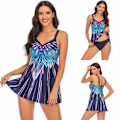 Miniatyrbillede 2 af 5: Pigebadedragt Bikini Dame Sexet Gradient Print Plisseret Badetøj Picture color 4XL