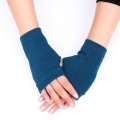 Miniatyrbilde 10 av 11: Dame Strikkede Flip Fingerløse Hansker Eksponert Halvfinger Votter Vinter Varme Tykkere Hansker Strikkeull Berøringsskjermhansker Blue Grey One size