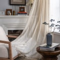 Miniatyrbilde 8 av 8: Boho ensfarget vindusgardin i bomullslin med dusker, blendingskappe for luksuriøs stuegardin 1 W150 cm X H160 cm