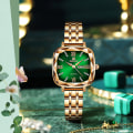 Miniatyrbillede 2 af 6: Retro Lille Firkantet Ur Firkantet Stållænke Dameur Mode Dobbelt Kalender Quartz Ur Opal green