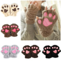 Miniatyrbild 2 av 11: Kawaii Katt Handskar för Kvinnor Mode Flickor Katt Klo Tass Plysch Vantar Varma Mjuka Plysch Korta Fingerlösa Halvfinger Vinterhandskar Khaki1 One Size