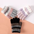Miniatyrbild 3 av 6: Höst Vinter Mjuka Stickade Babyhandskar Randiga Barn Flickor Pojkar Fullfingerhandskar Höst Vinter Varma Barnvantar 3-8 År Grey