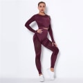 Miniatyrbilde 1 av 11: Yoga Sett Todelt BH Leggings Treningssett for Kvinner Wine Red XS