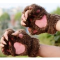 Miniatyrbilde 6 av 9: Myke Varme Plysj Kattepotehansker Fingerløse Flip Halvfinger Votter Kvinner Vinter Søte Kattepote Fluffy Fløyel Hanske Jenter Studenter Light  coffee One Size