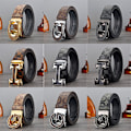 Miniatyrbillede 3 af 9: High-End Business Casual Herre Automatisk Spænde Bælte All-Match Herre Buksebælte Veneer B Buckle Golden long grid 115cm