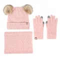Miniatyrbild 4 av 8: Varm Stickad Mössa Halsduk Handskar Tredelat Set plus Fluffiga Bollar Mössa Tredelat Set Gray three-piece set