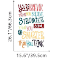 Miniatyrbild 5 av 5: Färgglad Inspirerande Text Citat Väggdekal - Du är Modigare Än Du Tror, Starkare Än Du Verkar, Smartare Än Du Tänker, Positivt Citat St