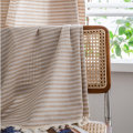 Miniatyrbild 2 av 11: Enkel Gardin i Bomull och Linne Randig Tofs Vardagsrum Gardinstång Beige Stripes tassel-Rod curtain 150W * 215 High CM