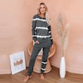 Miniatyrbillede 1 af 4: Dame 2-delt stribet farve pyjamassæt Løse afslappede Loungewear Træningsdragter Joggingbukser Sæt Gray M