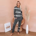 Miniatyrbillede 3 af 4: Dame 2-delt stribet farve pyjamassæt Løse afslappede Loungewear Træningsdragter Joggingbukser Sæt Green XL