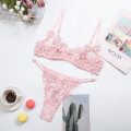 Miniatyrbilde 1 av 11: Aduloty 2-delt blomstrete BH-sett for kvinner, 13 farger, netting-BH med spiler + truse undertøyssett, sexy undertøyssett for damer med utskjæringer Light pink S