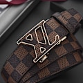 Miniatyrbild 6 av 8: Business Casual Automatiskt Spänne Bälte Exklusivt Äkta Läder Mode Rutmönster All-Match Byxbälte Golden coffee Plaid 110cm