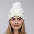 Miniatyrbild 2 av 5: Pärlullstickad damhatt Höst och Vinter Varm Fluffig Bollmössa Förtjockad Allmatchande Hatt White Average size