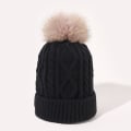 Miniatyrbild 5 av 8: Universal Höst och Vinter Stor Pälsboll Ullmössa Diamantvriden Enfärgad Enkellager Uppvikt Varm Stickad Hatt Dam White Average size