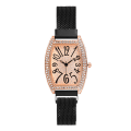 Miniatyrbillede 8 af 9: Dekorativ dameur med mesh-rem, trendy stjernebesat krystal tøndeformet quartz ur, dekorativt dameur Rose Gold