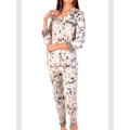 Miniatyrbillede 1 af 3: Brunt pyjamassæt til kvinder med lommer, knapper, lycra og blonde Light brown S