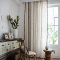 Miniatyrbild 6 av 6: Boho Blå Gardiner Set Fönster Japansk Heminredning Bomull Linne Gardin för Vardagsrum Sovrum Kök Halvgenomskinlig Drapering B W150xL220cm