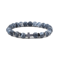 Miniatyrbillede 11 af 11: Herre Naturlige Lavasten Perle Armbånd Hæmatit Kors Rosenkrans Meditation Bøn Jesus Armbånd Kvinder Yoga Smykker Black Pine