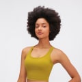 Miniatyrbilde 7 av 10: Yoga BH Smørmyk Racerback Crop Tank Topp Medium Støtte for Trening Fitness Løping Dark Yellow M
