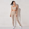 Miniatyrbild 3 av 11: Yoga Set Träningskläder För Kvinnor Fitness Kläder Långärmad Yoga Dräkt BraPants Khaki M