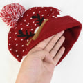 Miniatyrbillede 4 af 11: Julesweater med julehat, Santa Elk, strikket hue med LED-lys, tegneseriemønster, julegave til børn, nytårsartikler B08 21x20cm